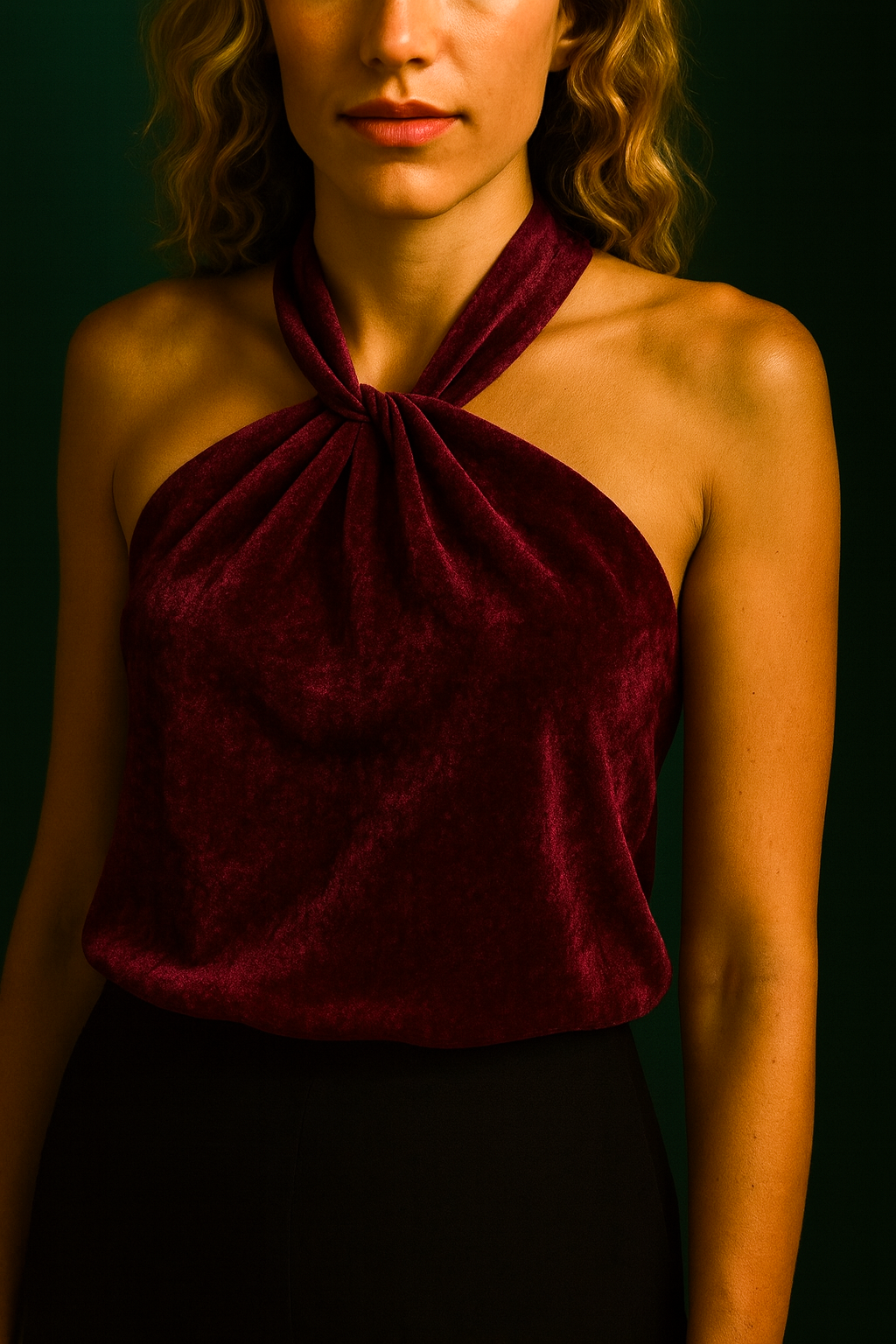 VELVET HALTER NECK TOP