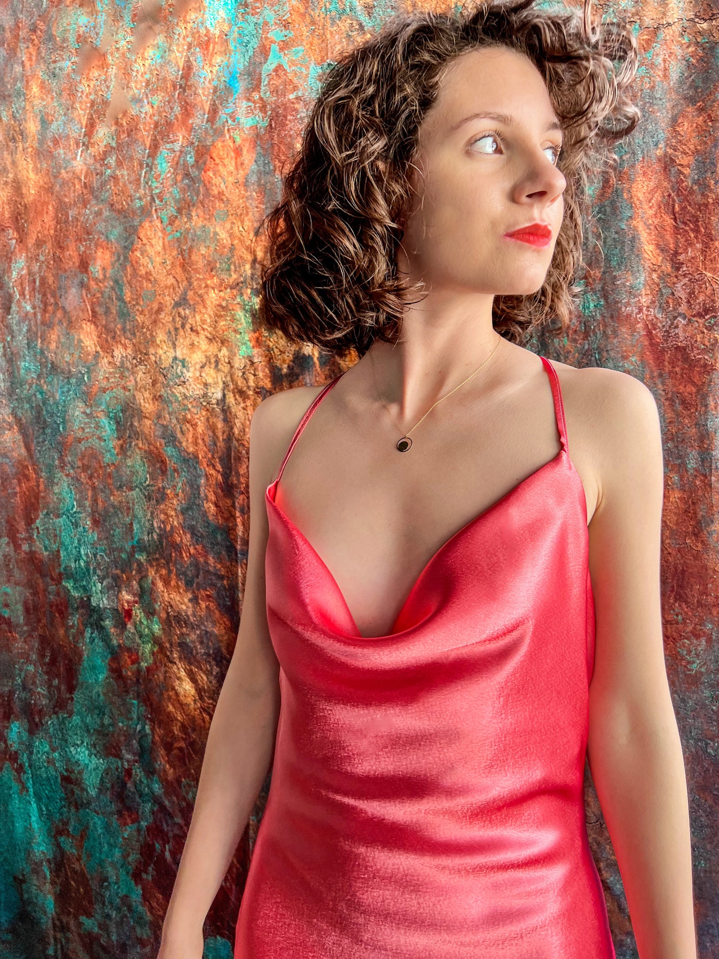 COWL NECK SATIN DRESS