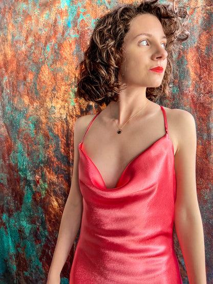 COWL NECK SATIN DRESS