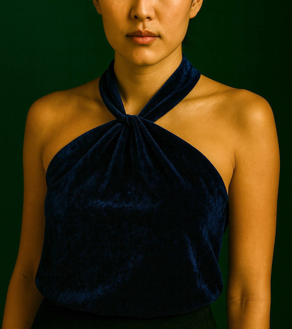 VELVET HALTER NECK TOP