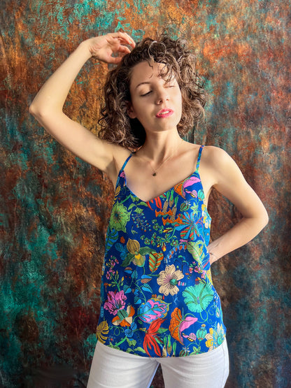 LIBERTY PRINT SILK CAMI TOP, V-NECK