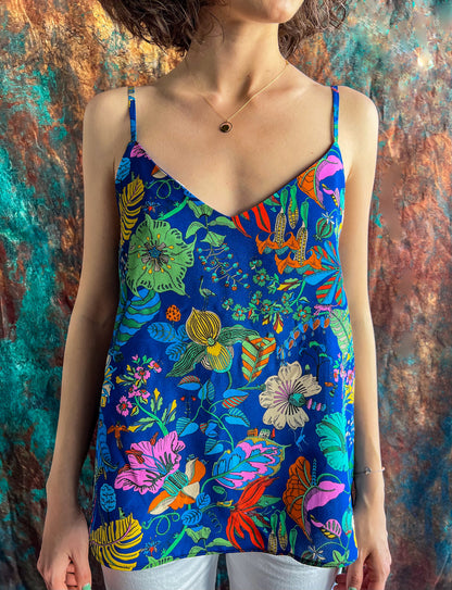 LIBERTY PRINT SILK CAMI TOP, V-NECK