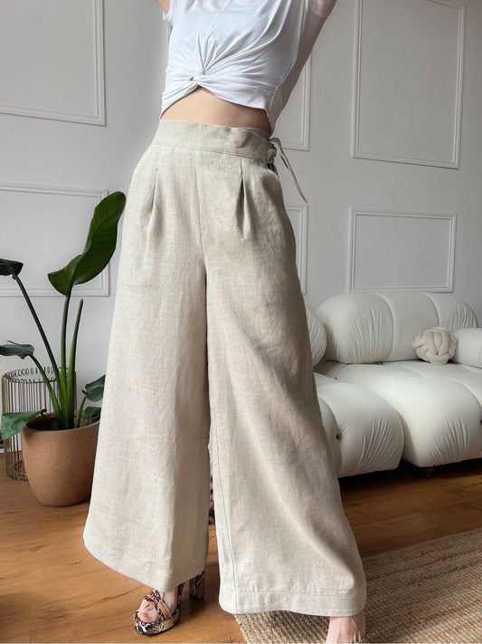 WIDE-LEG LINEN TROUSERS