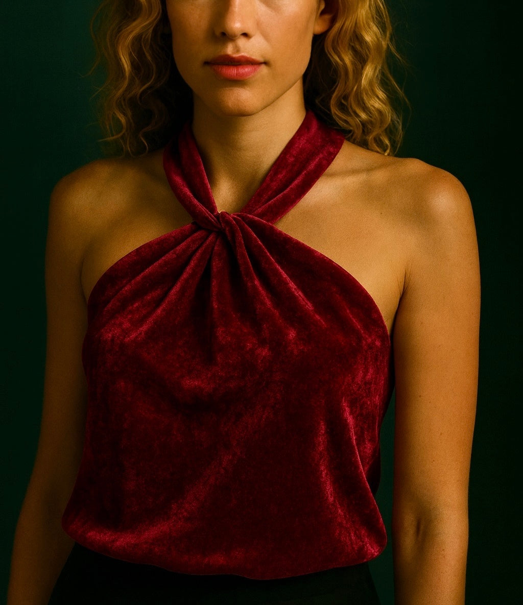 VELVET HALTER NECK TOP