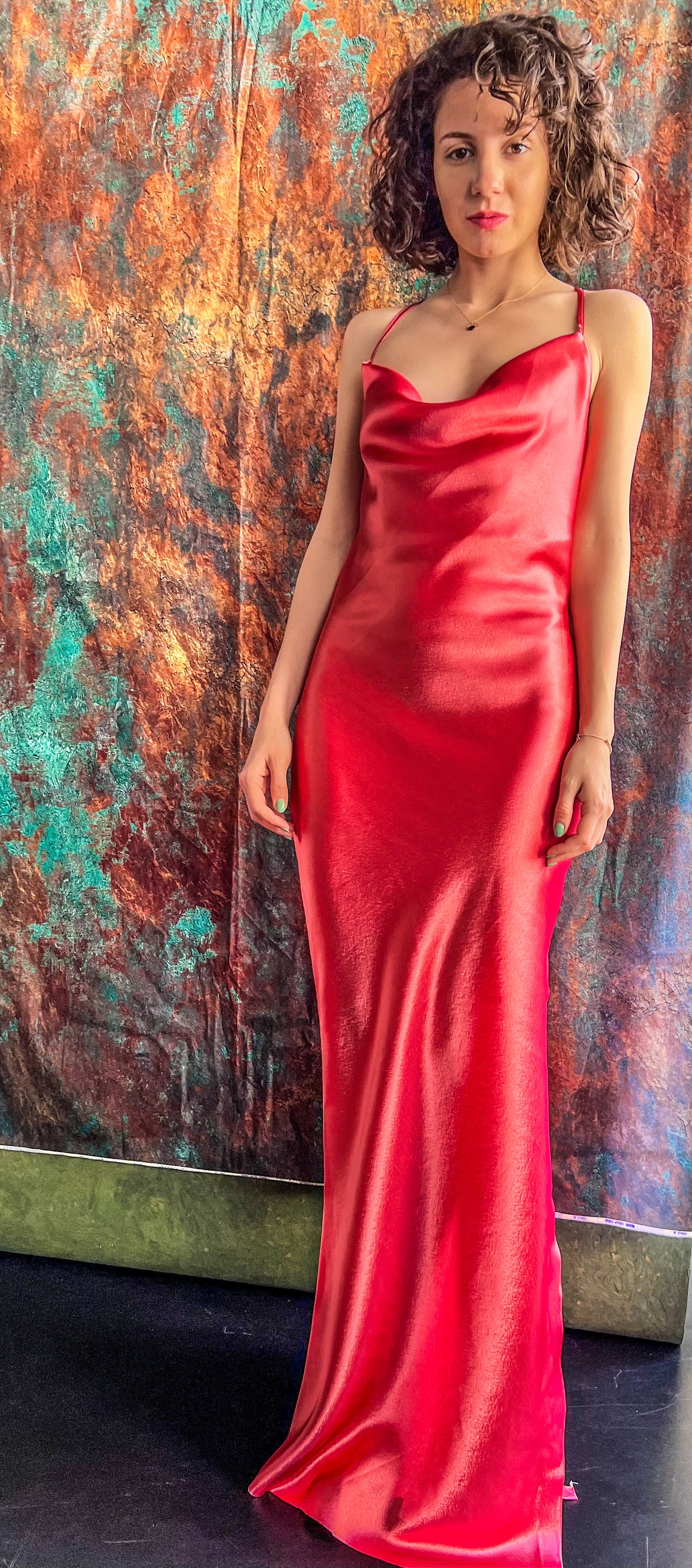 COWL NECK SATIN DRESS