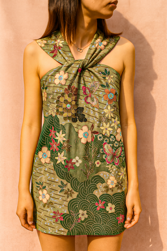 HALTER NECK EMBROIDERED DRESS