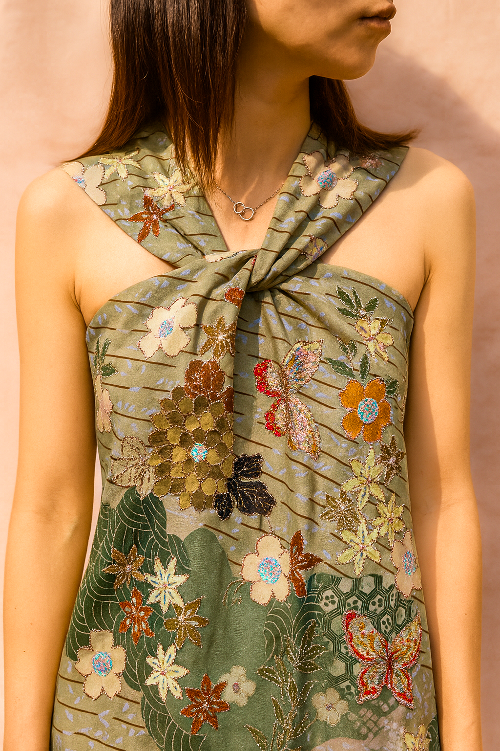 HALTER NECK EMBROIDERED DRESS