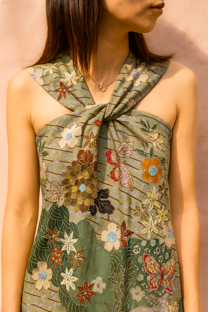 HALTER NECK EMBROIDERED DRESS