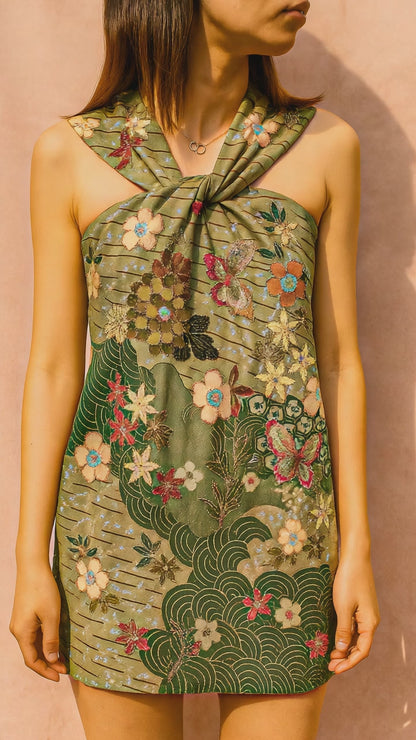 HALTER NECK EMBROIDERED DRESS